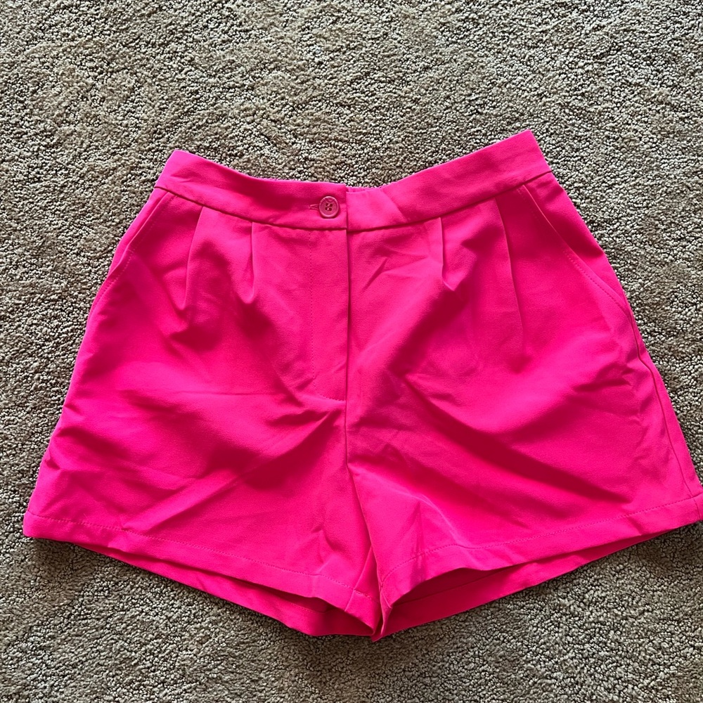 Pink High-Waisted Trouser Shorts
